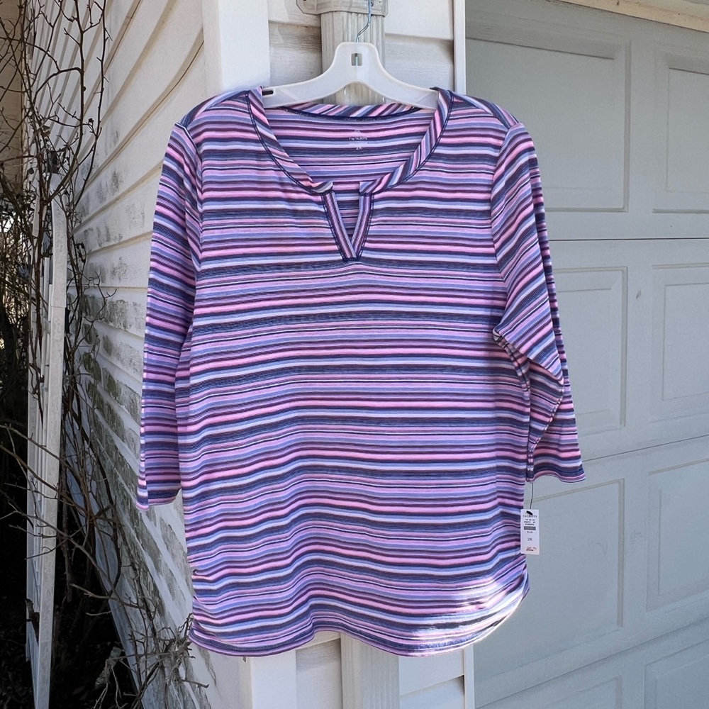 Talbots Purple 3/4 Sleeve Blouse with Stripes